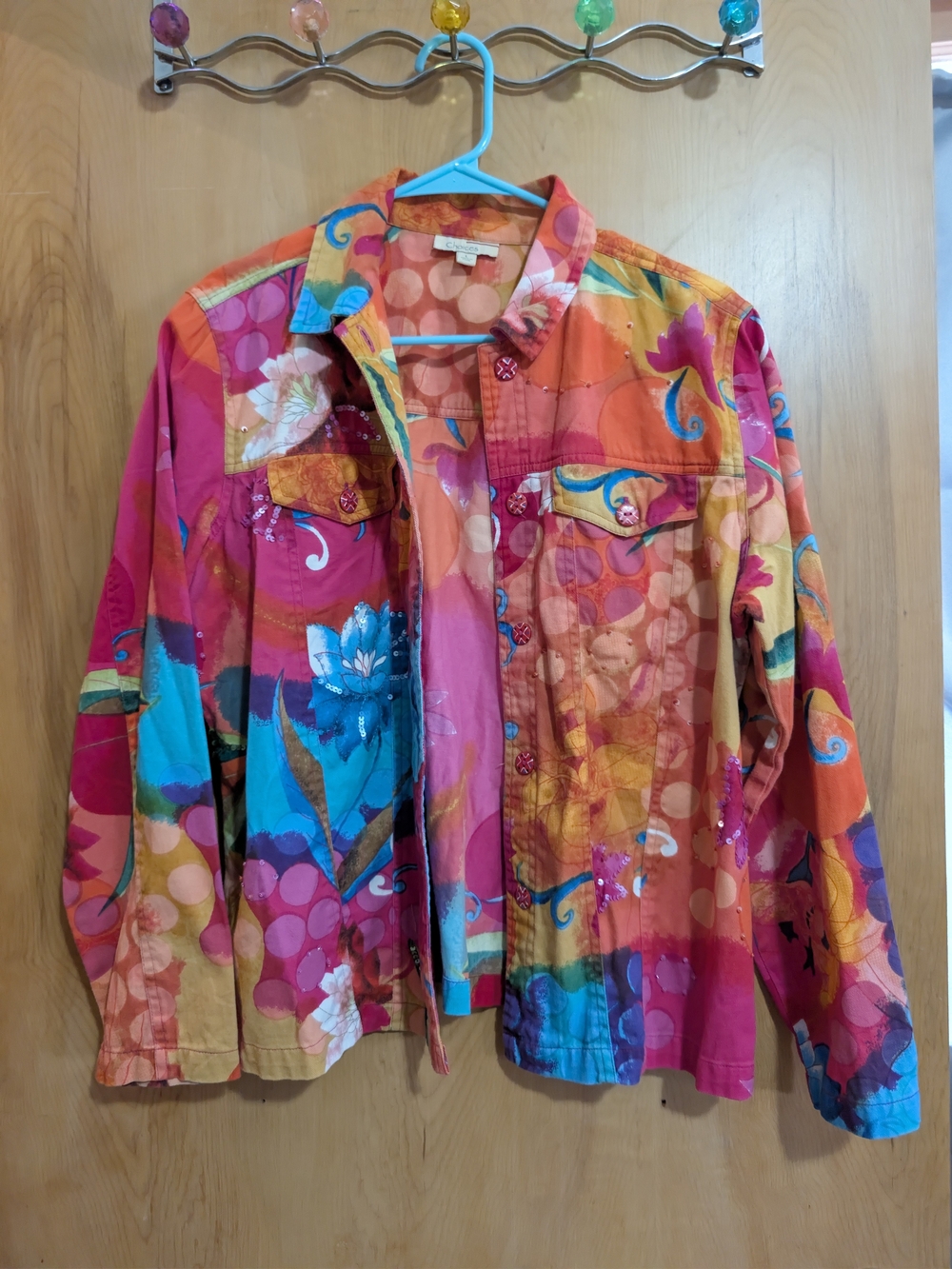 Choices Multicolor Floral Button-Front Jean Jacket